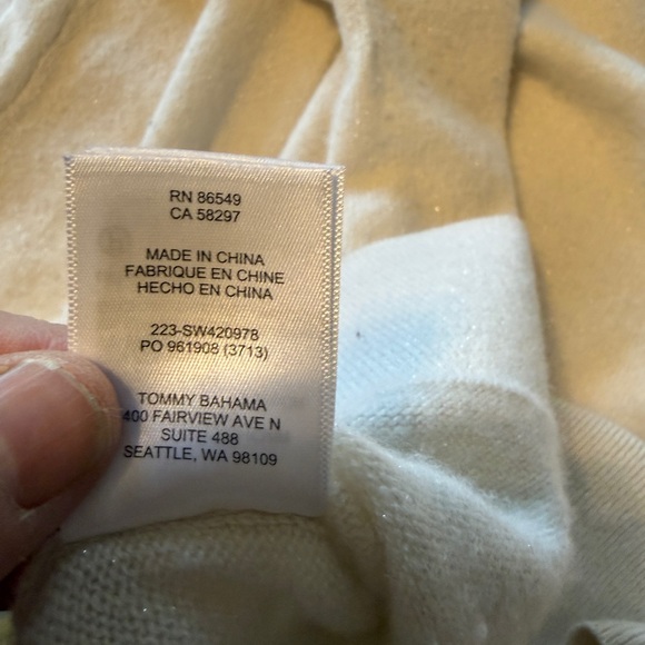 Tommy Bahama Cashmere Beaded V Neck Sweater L Cream - Picture 12 of 13